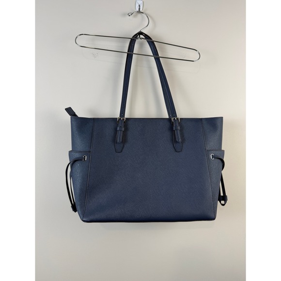 Michael Michael Kors Gilly Large Drawstring Travel Tote Leather Navy Blue Bag - Picture 9 of 15